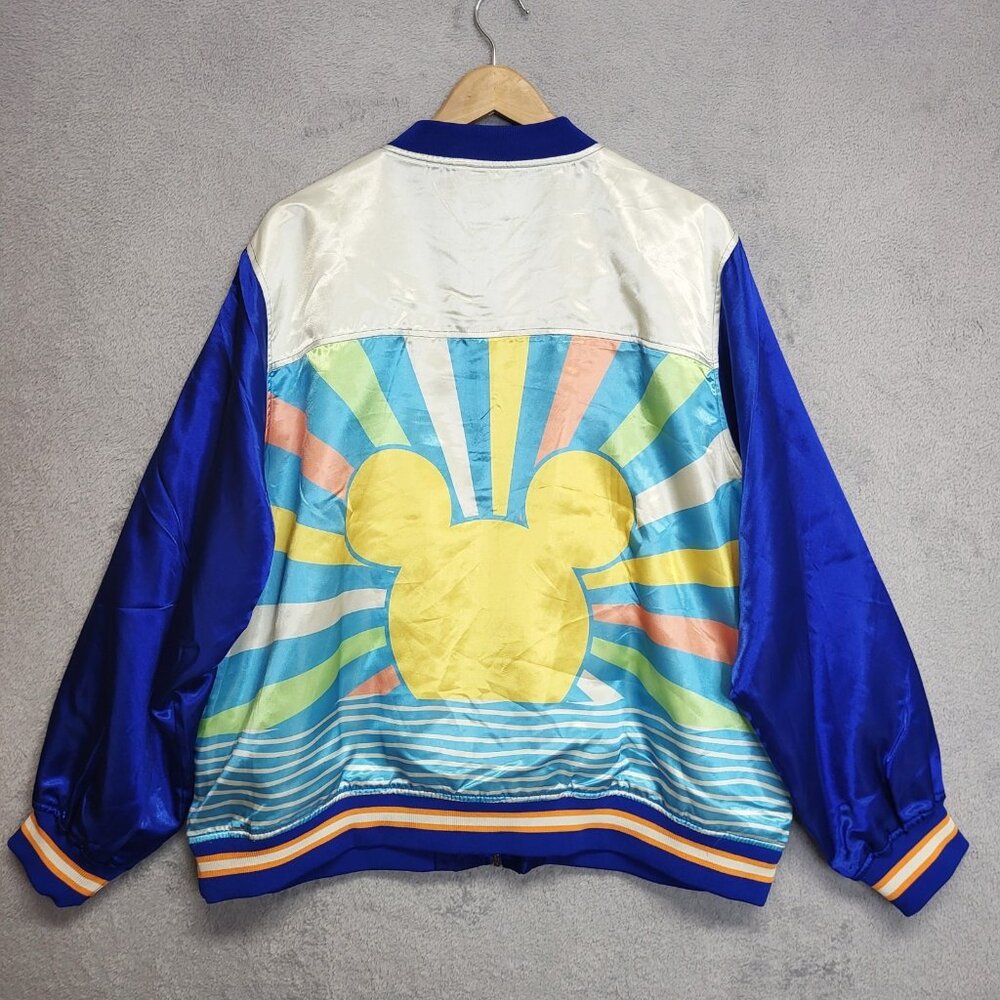 DISNEY Mickey Mouse SUNSET Varsity Bomber Jacket Womens 1X Distressed - Picture 2 of 10
